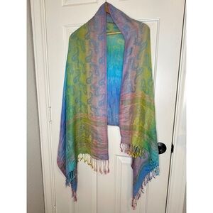 Pashmina Multicolor Ombré Paisley Elephant Print Silk Blend Scarf Shawl OS Fairy